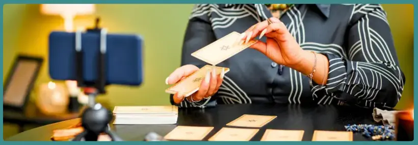A psychic reader doing a reading in front of the camera