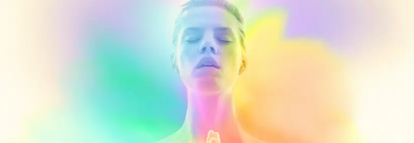 Woman releasing different aura colours